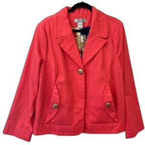 Simonton Says Women’s 100% Cotton‎ Blazer Jacket Hot Coral Color Sz XL